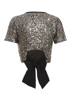 Quiz Black Sequin Crop Top Clearance