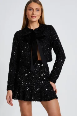 Quiz Black Sequin Frill Mini Skirt Discount