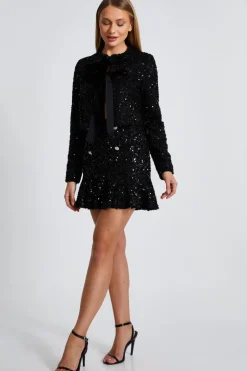 Quiz Black Sequin Frill Mini Skirt Discount