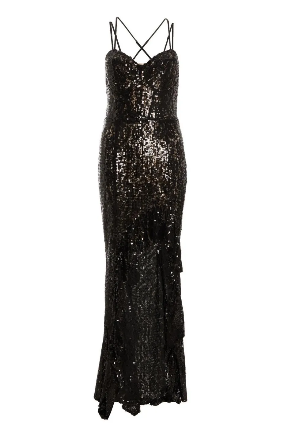 Quiz Black Sequin Lace Fishtail Maxi Dress Outlet