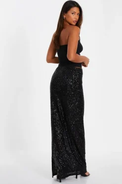 Quiz Black Sequin Maxi Skirt Clearance