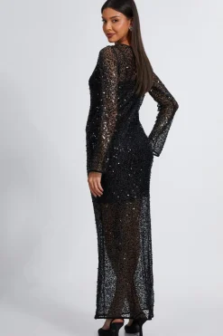Quiz Black Sequin Mesh Maxi Dress Outlet