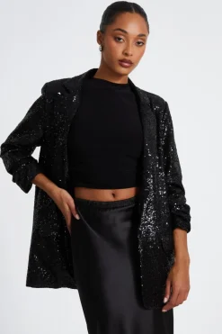 Quiz Sequin Ruched Blazer Black Discount
