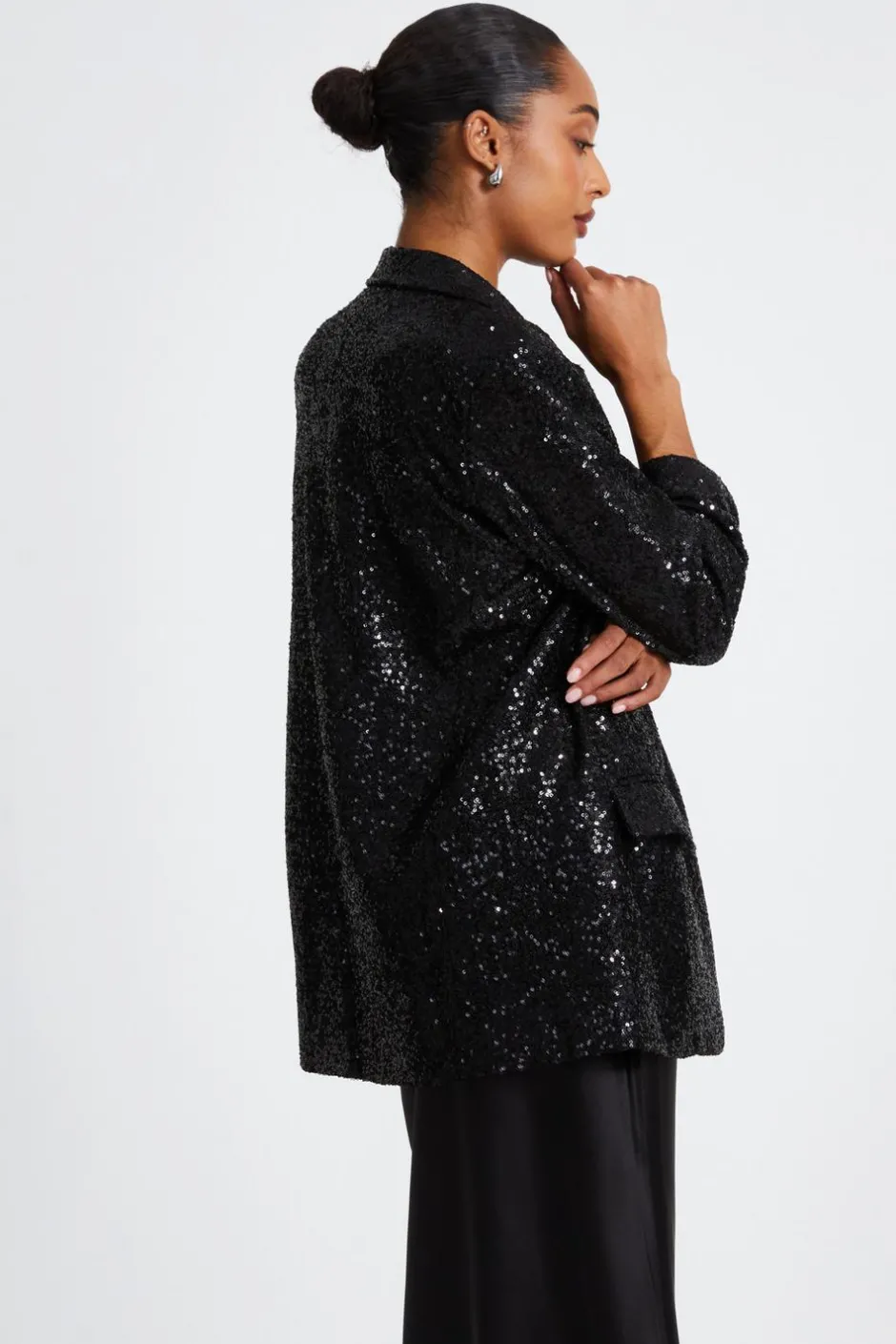 Quiz Sequin Ruched Blazer Black Discount