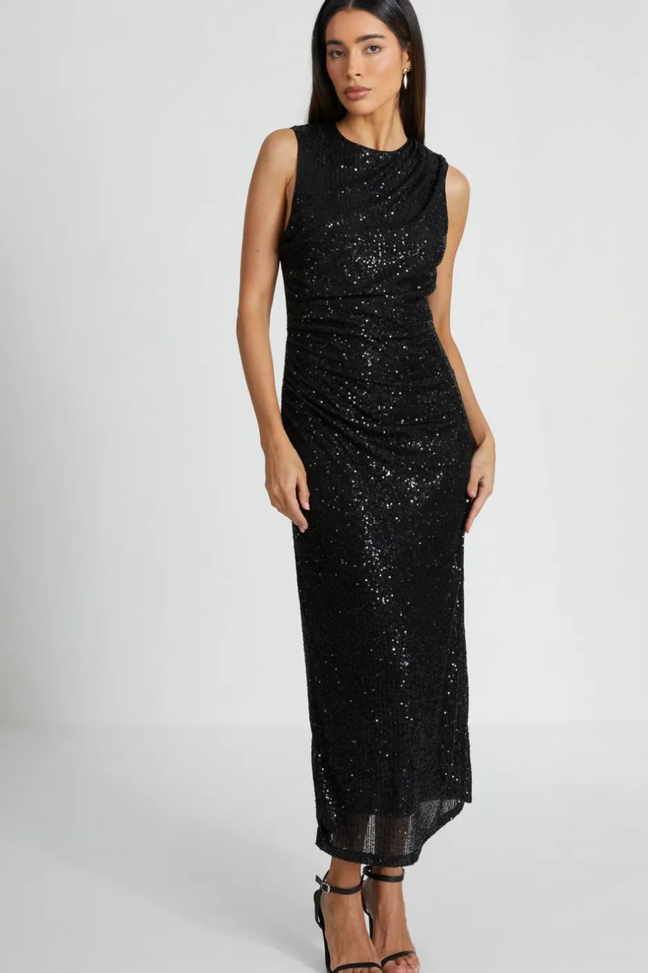 Quiz Black Sequin Ruched Side Midaxi Dress Best