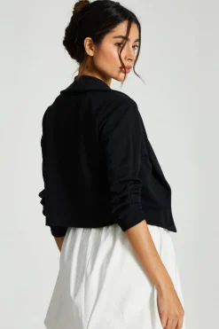 Quiz Shawl Collar Crop Jacket Black Discount