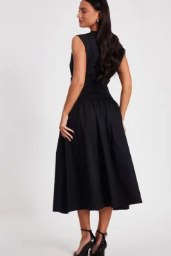 Quiz Black Shirred Waist Midaxi Dress Clearance