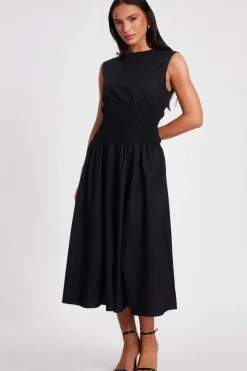 Quiz Black Shirred Waist Midaxi Dress Clearance