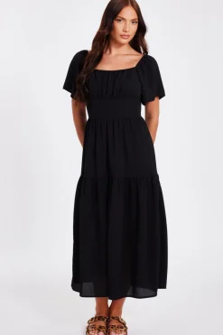 Quiz Short Sleeve Midaxi Dress Black Hot