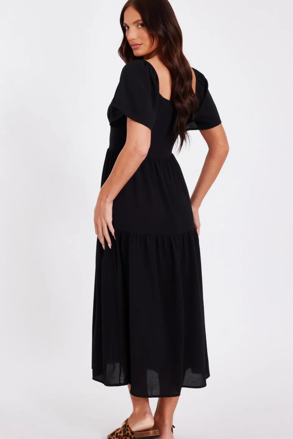 Quiz Short Sleeve Midaxi Dress Black Hot