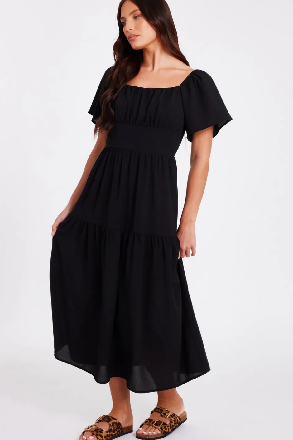 Quiz Short Sleeve Midaxi Dress Black Hot