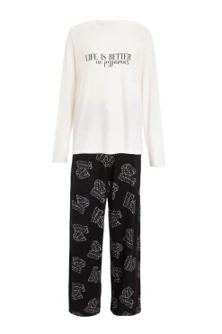 Quiz Black Slogan Pyjama Set New