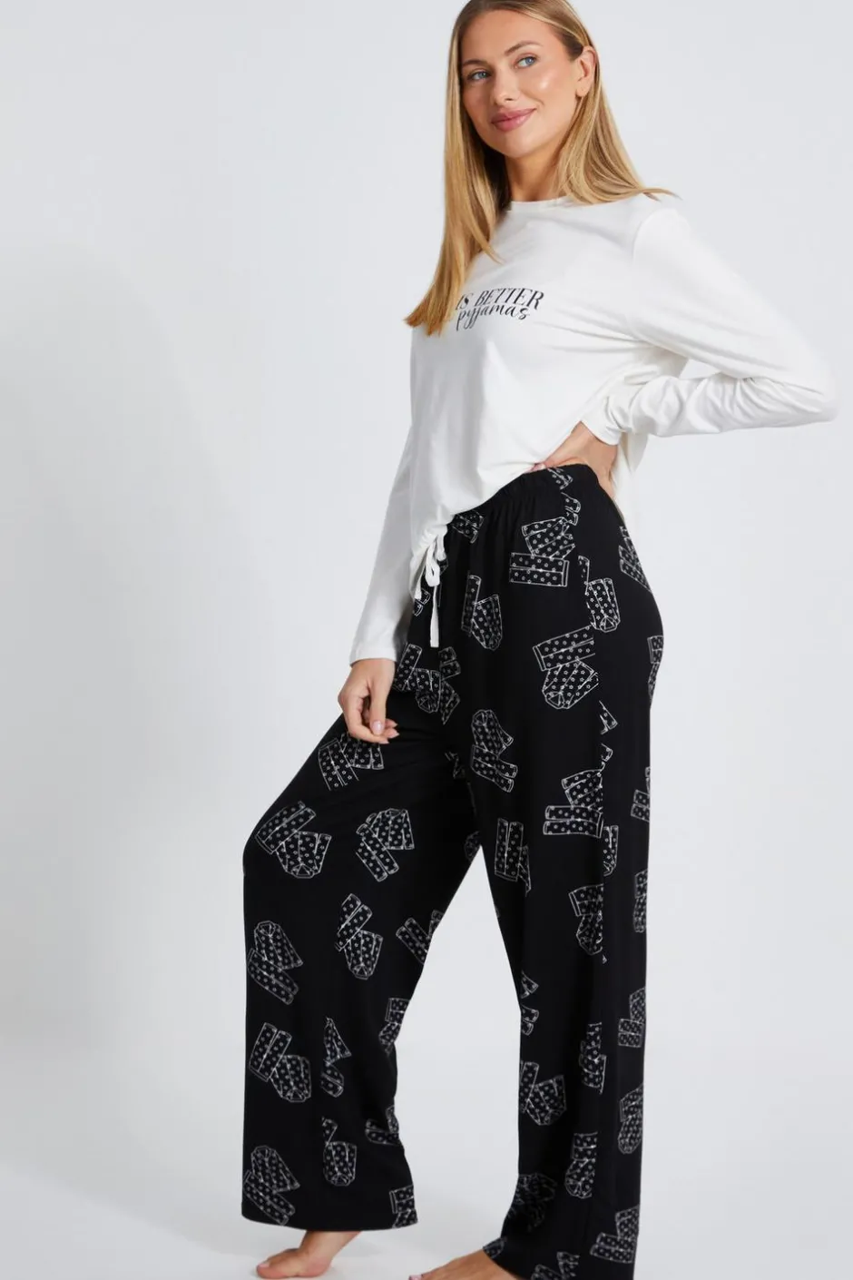 Quiz Black Slogan Pyjama Set New