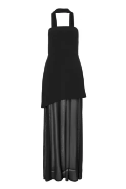 Quiz Strapless Mesh Hem Maxi Dress Black Clearance
