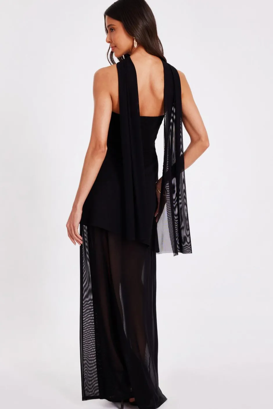 Quiz Strapless Mesh Hem Maxi Dress Black Clearance