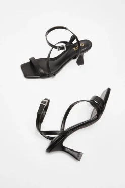 Quiz Strappy Flared Heel Black Outlet
