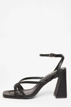 Quiz Strappy High Block Heels Black New