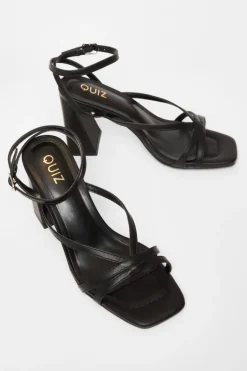 Quiz Strappy High Block Heels Black New