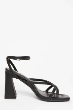Quiz Strappy High Block Heels Black New