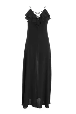 Quiz Strappy Ruffle Chiffon Maxi Dress Black Clearance