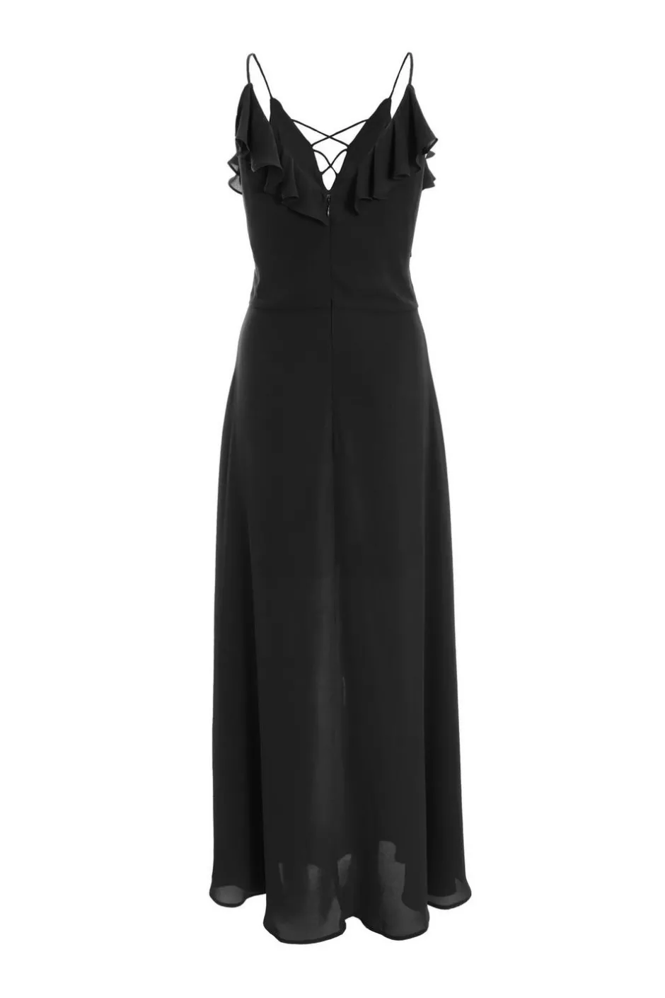 Quiz Strappy Ruffle Chiffon Maxi Dress Black Clearance