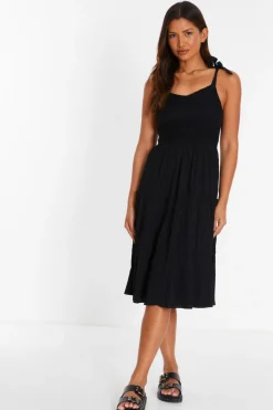 Quiz Black Strappy Tiered Midi Dress Online