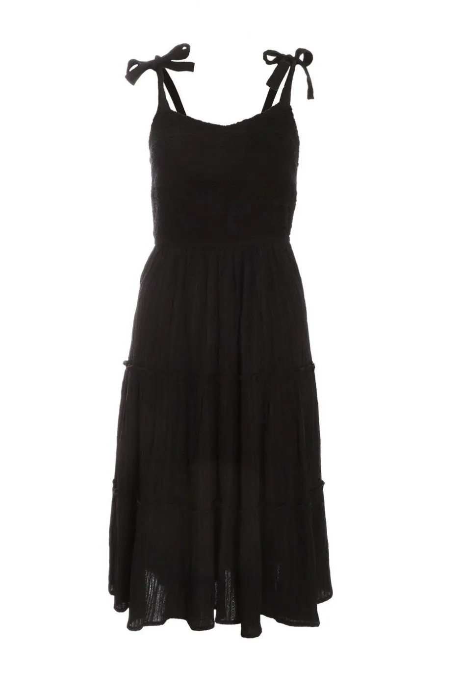 Quiz Black Strappy Tiered Midi Dress Online