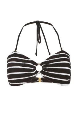 Quiz Black Stripe Crinkle Bikini Top New
