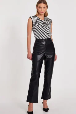 Quiz Black Striped Cowl Neck Top Discount