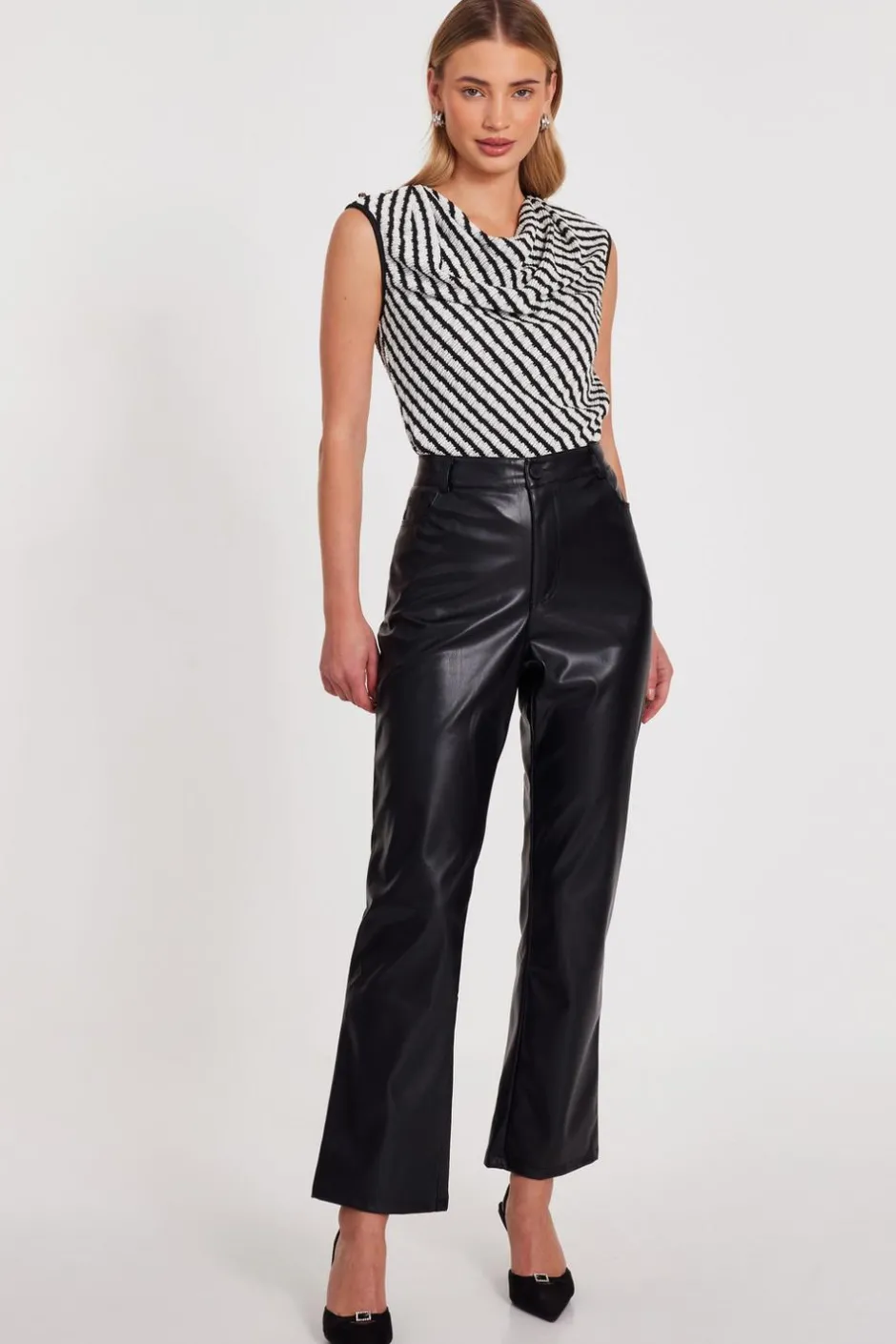 Quiz Black Striped Cowl Neck Top Discount