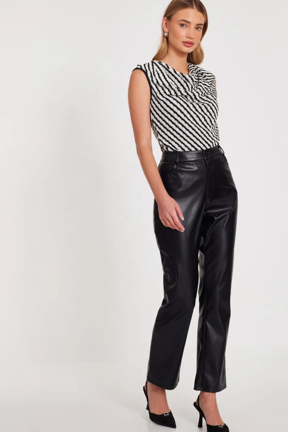 Quiz Black Striped Cowl Neck Top Discount