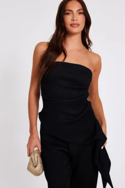 Quiz Black Textured Bandeau Top Sale