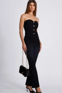 Quiz Black Textured Button Front Top Discount