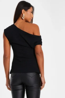 Quiz Black Textured Drape Neck Top New
