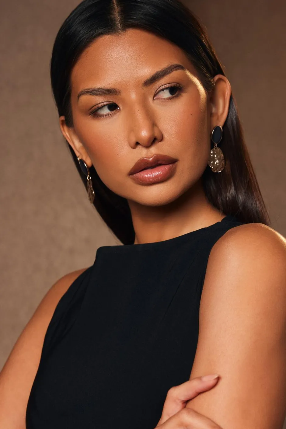 Quiz Textured Drop Earrings Black New