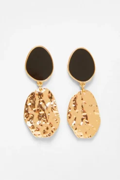Quiz Textured Drop Earrings Black New