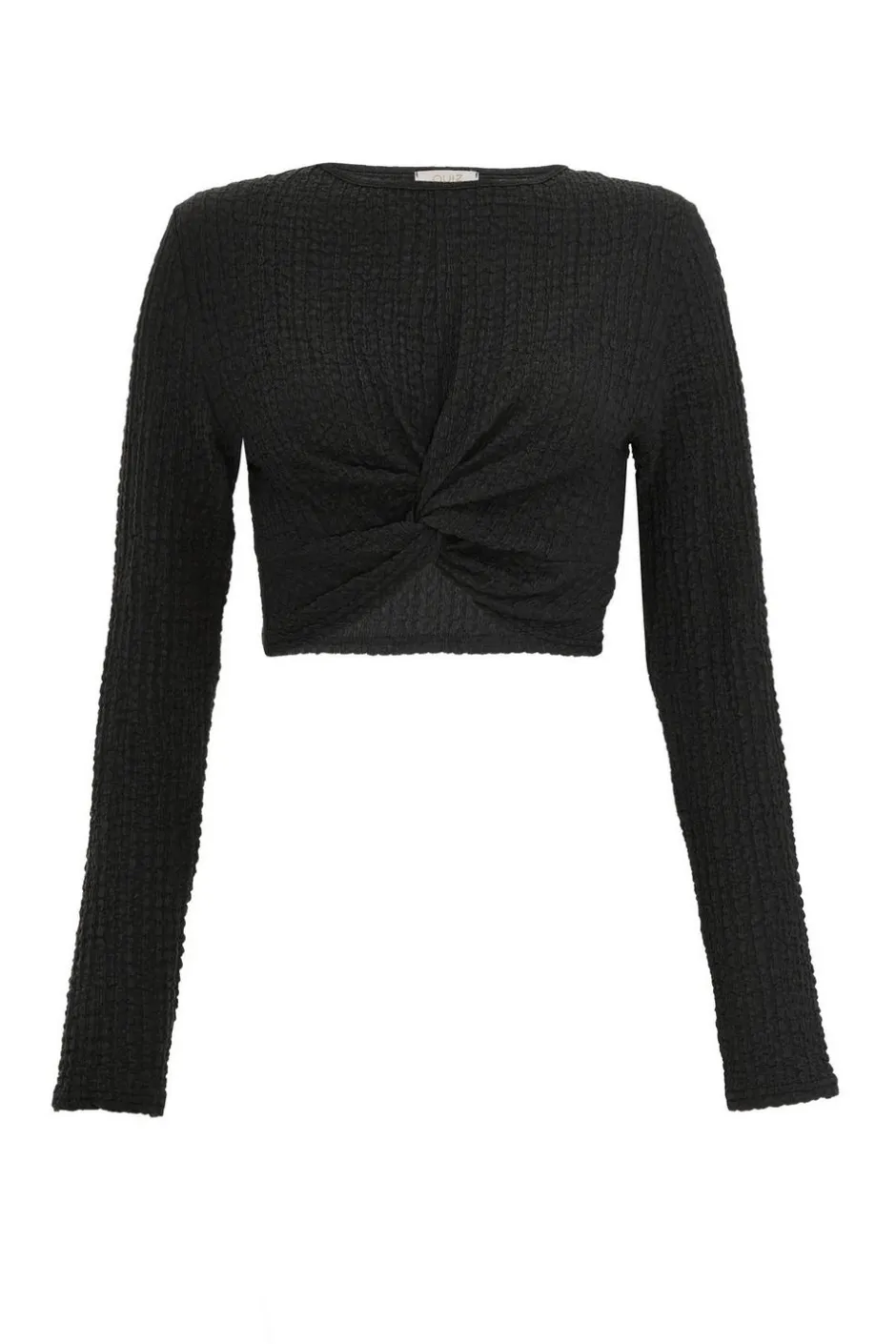 Quiz Textured Knot Front Crop Top Black Sale