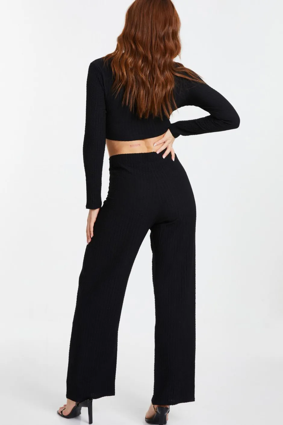 Quiz Textured Knot Front Crop Top Black Sale