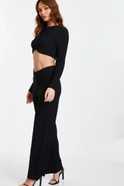 Quiz Textured Knot Front Crop Top Black Sale