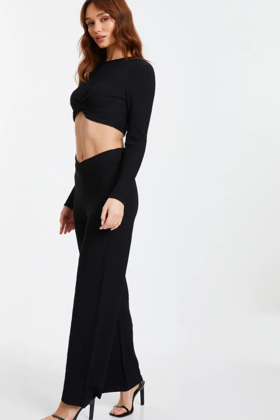 Quiz Textured Knot Front Crop Top Black Sale