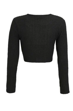 Quiz Textured Knot Front Crop Top Black Sale