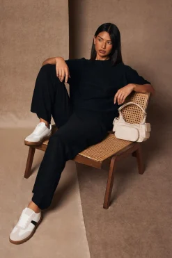 Quiz Textured Palazzo Trousers Black Hot