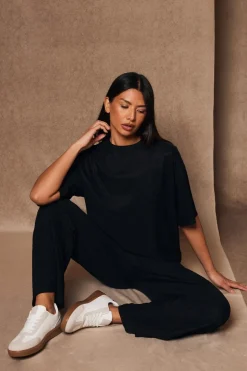 Quiz Textured Palazzo Trousers Black Hot