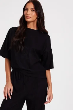 Quiz Textured T-Shirt Black Online