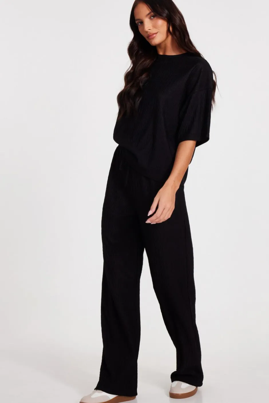 Quiz Textured T-Shirt Black Online