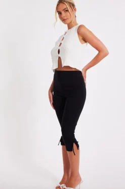 Quiz Black Tie Detail Capri Trousers Outlet