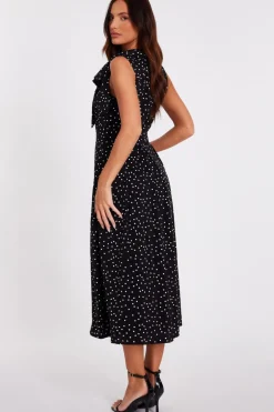 Quiz Tie Neck Polka Dot Midaxi Dress Black Best