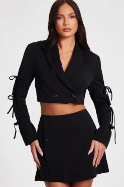 Quiz Tie Sleeve Cropped Blazer Black Best