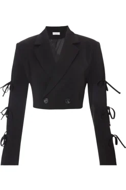 Quiz Tie Sleeve Cropped Blazer Black Best