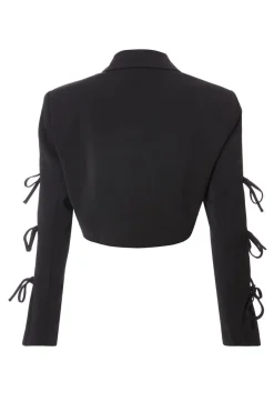 Quiz Tie Sleeve Cropped Blazer Black Best